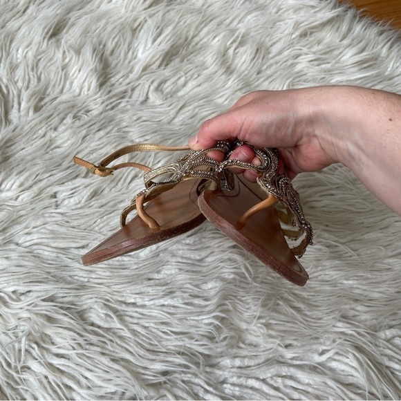 Stuart Weitzman Gold Thongshow Chain Crystals Embellished Flat Sandals Size 8.5 - Picture 7 of 12